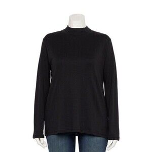 Croft & Barrow Women's Mock Neck Turtleneck Shirt Top Black 1X 100% Cotton G7